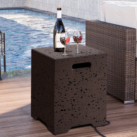 VENTOPYR Outdoor Hideaway Tank Table for Gas Fire Pits, Hides Standard 20lb 16-inch Propane Tank Cover w Side Handles (Rusty Red)