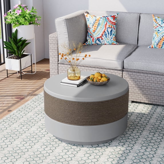 COSIEST Outdoor Lightweight Concrete Round Grey Coffee Table
