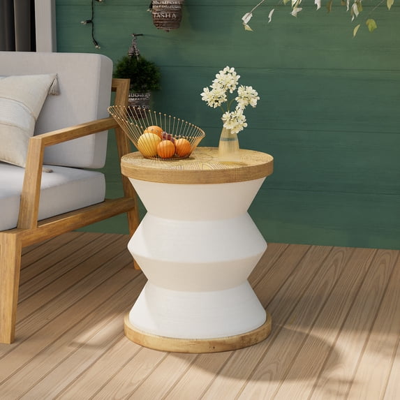 COSIEST Outdoor Patio 16.7-in Height Lightweight Concrete Accent Coffee Table with Faux Wood Tabletop