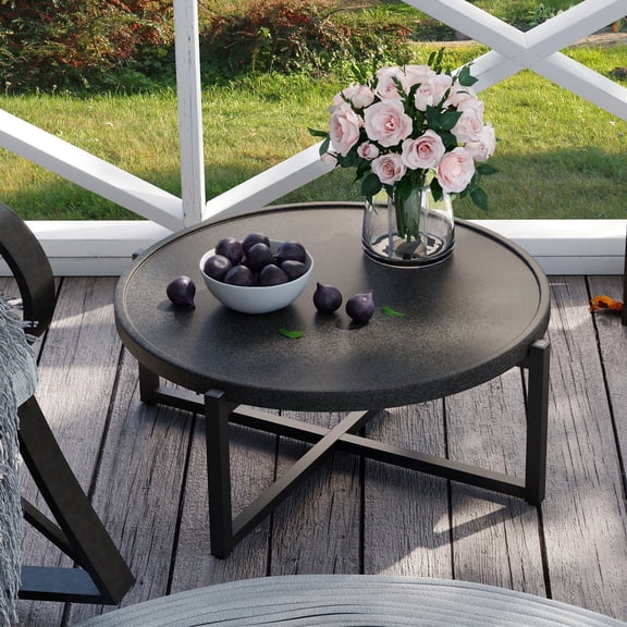 COSIEST Outdoor Patio 31.5" W x 12" H Dark Grey Round Metal Coffee Table Stand