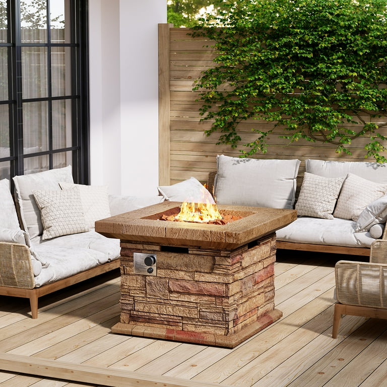 COSIEST 32-inch Square Outdoor Propane Fire Pit Table, Backyard