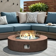 COSIEST Outdoor Propane Dark Bronze 40.5-inch Round Base Patio Heater with Wind Guard, Aqua Blue Fire Glass (Tank Outside)