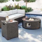 VENTOPYR Outdoor Propane Fire Pit Coffee Table, 28-inch Magnesium Oxide Round Base Patio Heater, 40,000 BTU Stainless Steel Burner, Free Lava Rocks, Waterproof Cover, Tank Cover, Gray