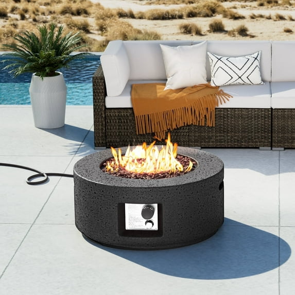 VENTOPYR 28" Outdoor Propane Fire Pit Table,40000 BTU Stainless Heater w/ Lava Rocks & Cover, Gray