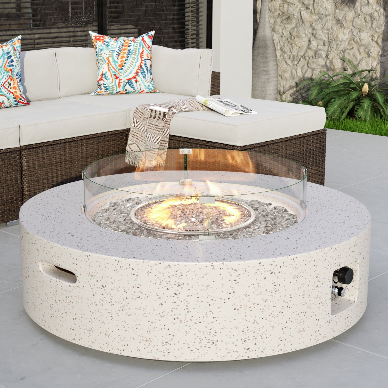 COSIEST Outdoor Propane Fire Pit Coffee Table, 40.5-inch Round Patio