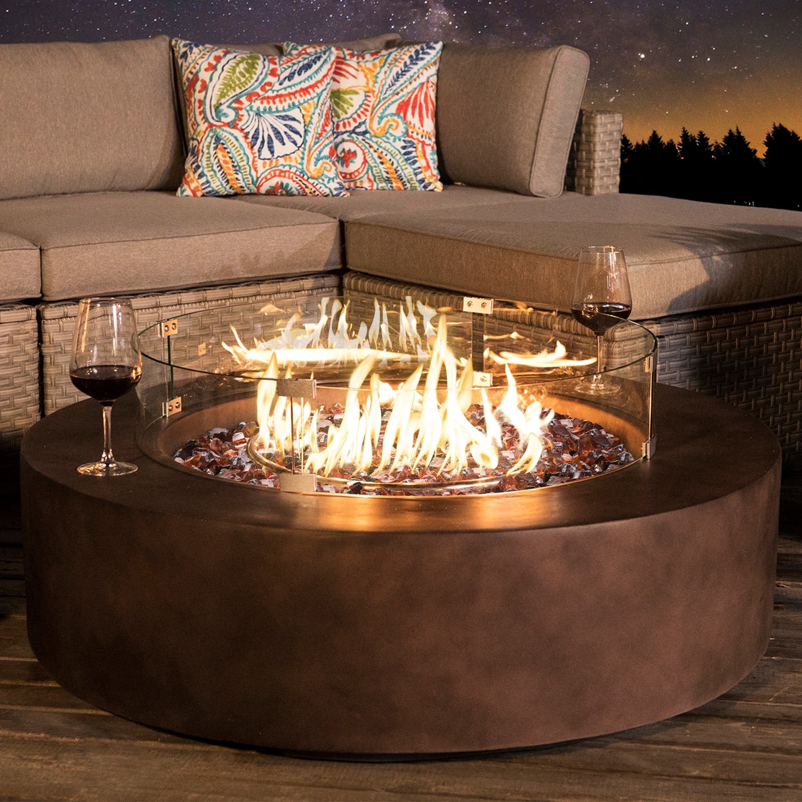 COSIEST Outdoor Propane Fire Pit Coffee Table, Amber Yellow Fire Glass
