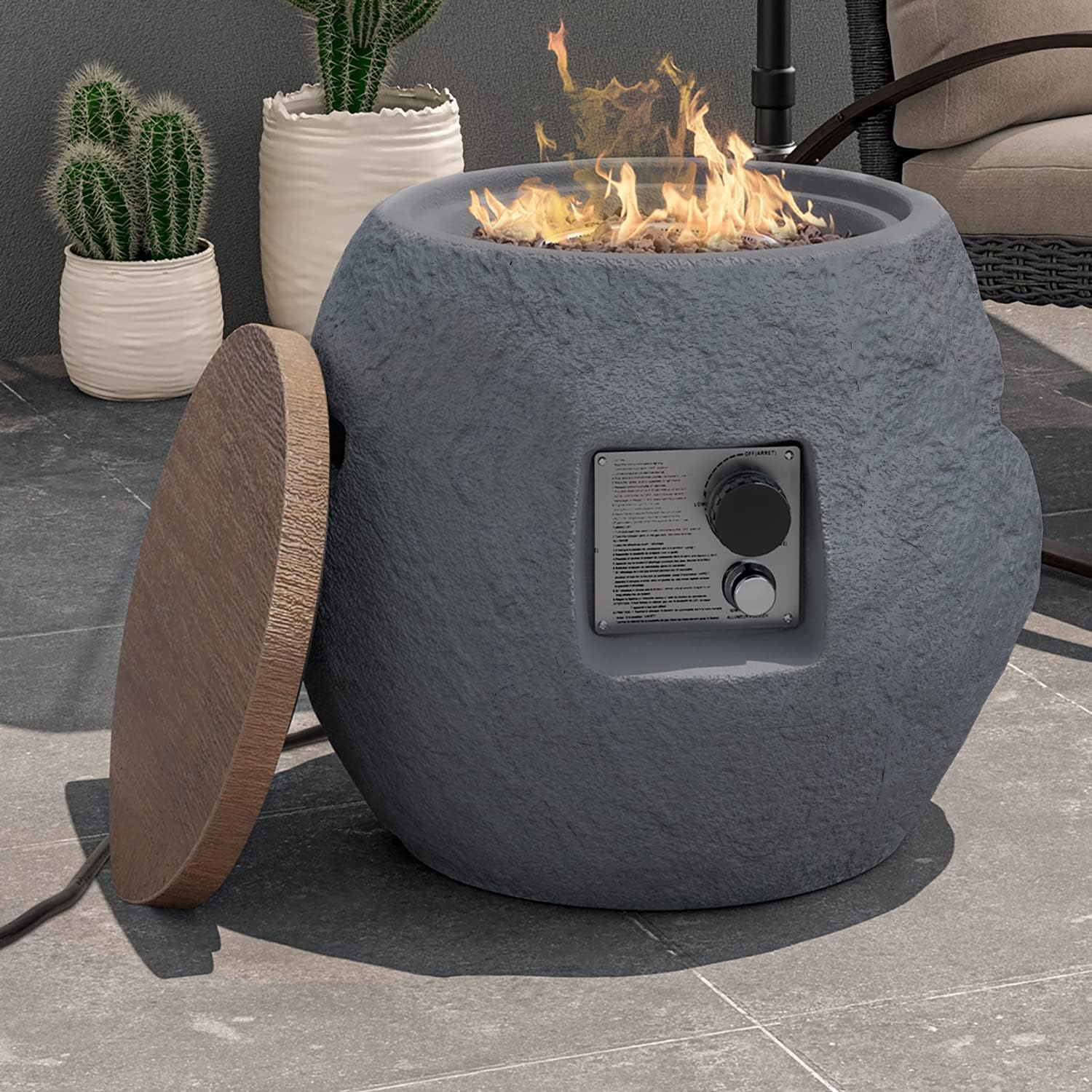 COSIEST Outdoor Propane Fire Pit w 23" FauxStone Base, Jar Shaped Fire
