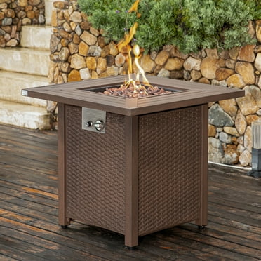 COSIEST Outdoor Propane Fire Table, 28-inch Brown Square Fire Pit, 40000 BTU