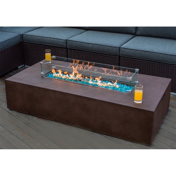 VENTOPYR Outdoor Propane Rectangle Bronze MGO Fire Pit Table with Wind Guard