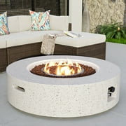 COSIEST Outdoor Round Terrazzo Concrete White firepit Table