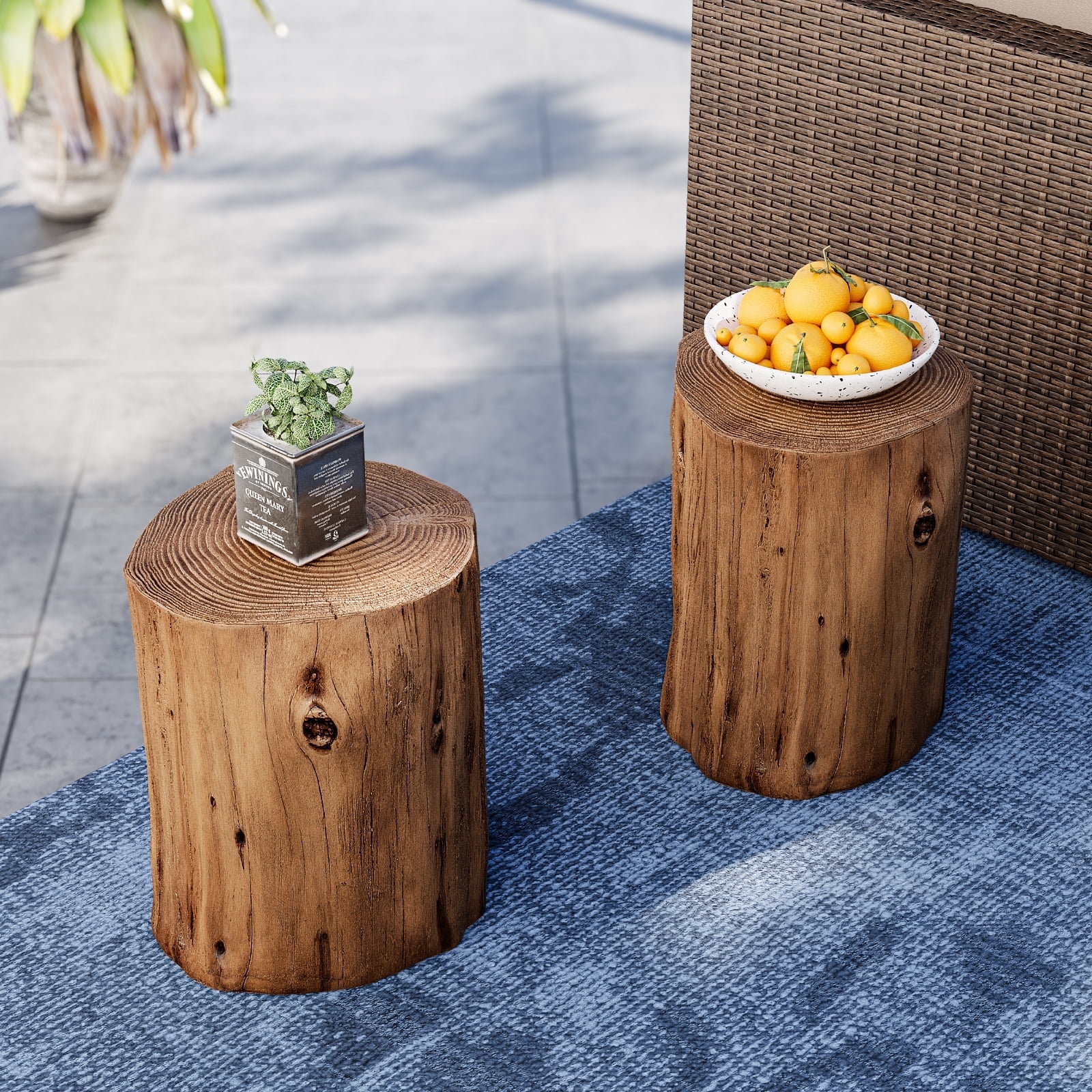 COSIEST 2PCS Faux Wood Stump Side Log, Natural Accent, Hand-Painted ...