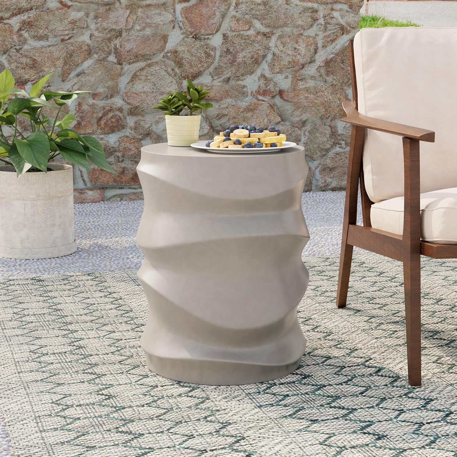 COSIEST Outdoor Side Table, 18''H Patio Concrete Side Accent Table ...
