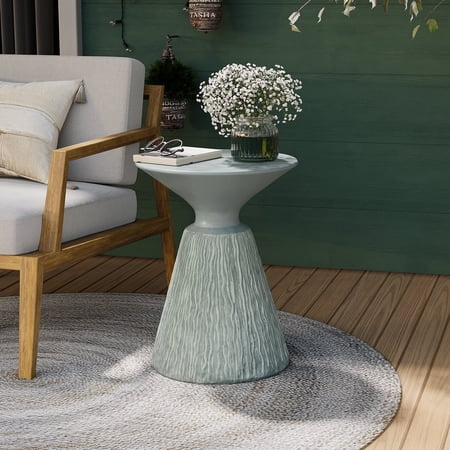 COSIEST Outdoor Side Table Mushroom Shaped Round Light Green Concrete Accent Table