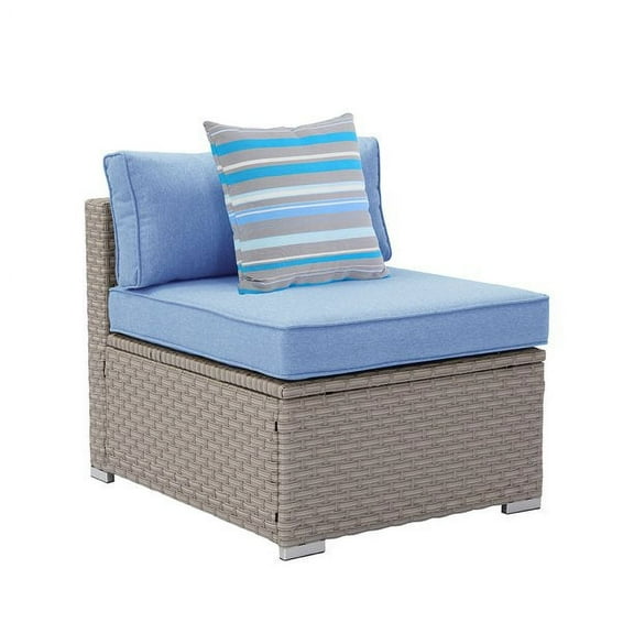 COSIEST Outdoor Warm Grey Wicker Armless Chair with Cushions, Pillow