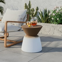 COSIEST Outdoor White and Brown Round Patio Side Coffee Table