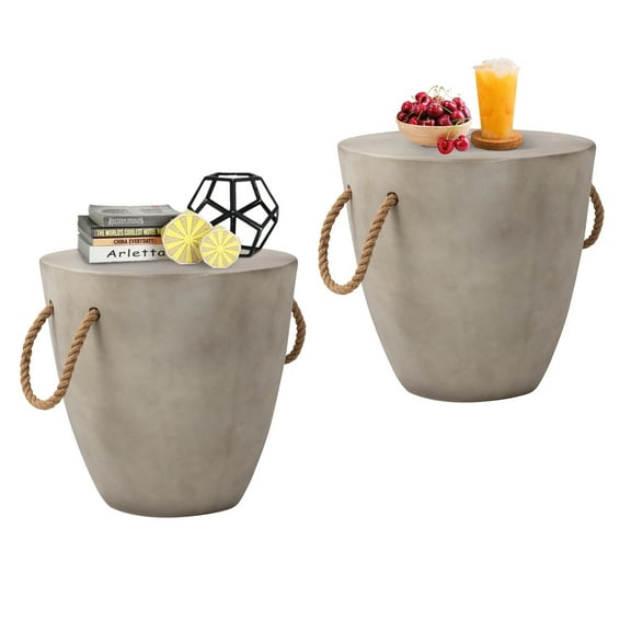 COSIEST Set of 2 Outdoor Cup Shaped 17" Side Table End Table for Garden and Patio, Grey
