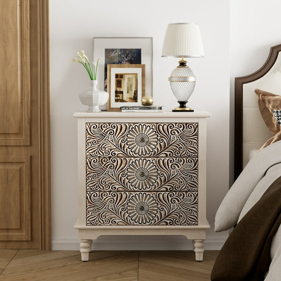 COSIEST Vintage 3 Drawers Accent Dresser Chest, Gray