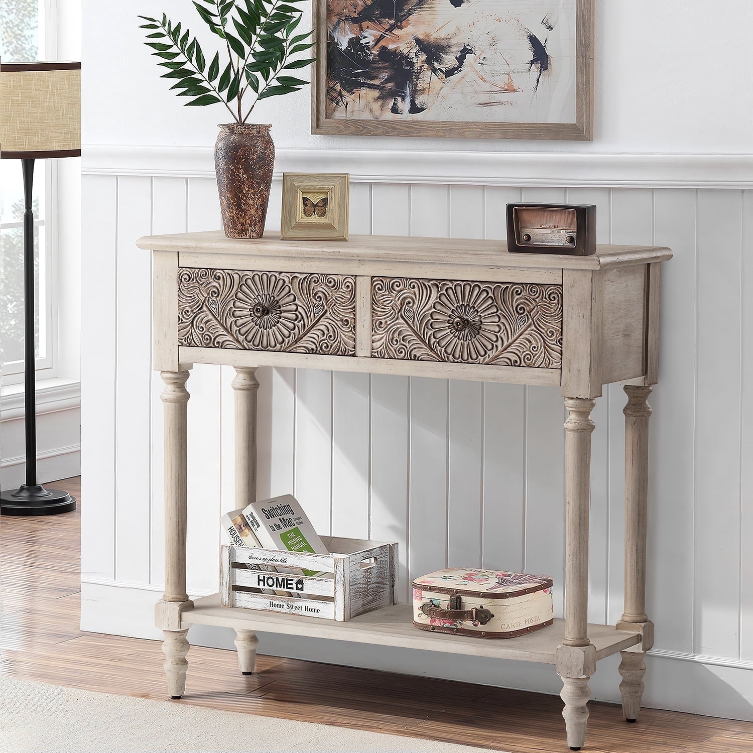 VENTOPYR 32''Vintage Console Table,Solid Wood 2-Drawer Entryway Table
