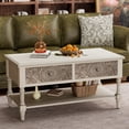thumbnail image 1 of COSIEST Vintage Rectangular Coffee Table w Drawers, Farmhouse 2 Tier Small Wood Coffee Table with Solid Wood Legs, 1 of 7