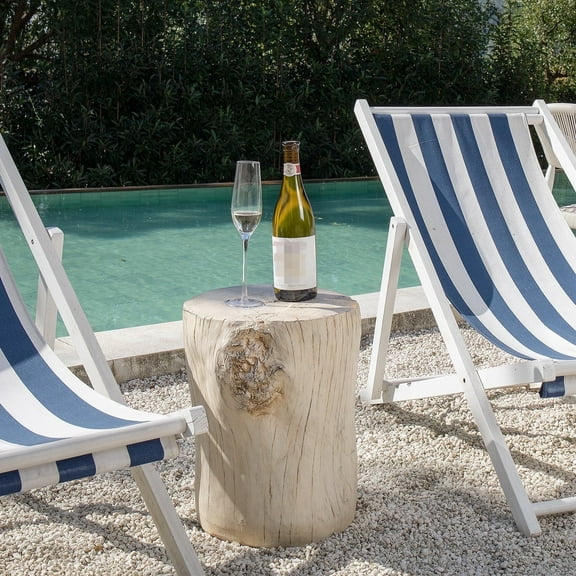 COSIEST White Faux Wood Tree-Trunk Stool, Painted Concrete End Table