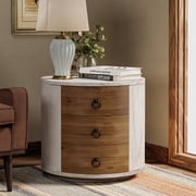 VENTOPYR White Wood Round 20-inch MDF Storage Cabinet with 3 Drawers for Bedside Table