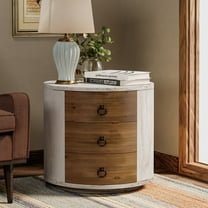 COSIEST White Wood Round 20-inch MDF Storage Cabinet with 3 Drawers for Bedside Table