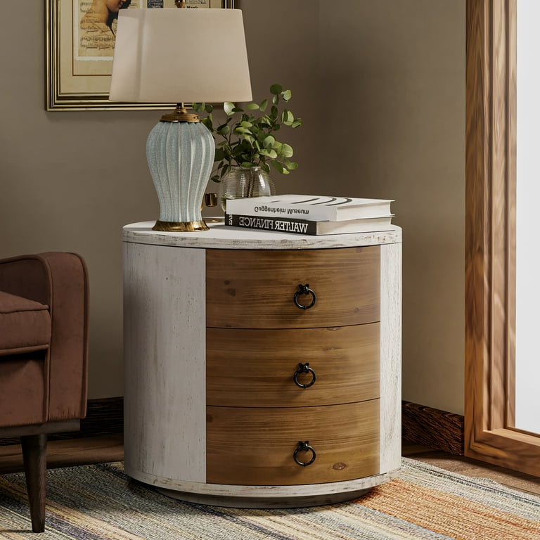 COSIEST 20 inch Round Wooden Side Table Bedroom Furniture 3 Drawer Storage Chest for Living Room Walmart