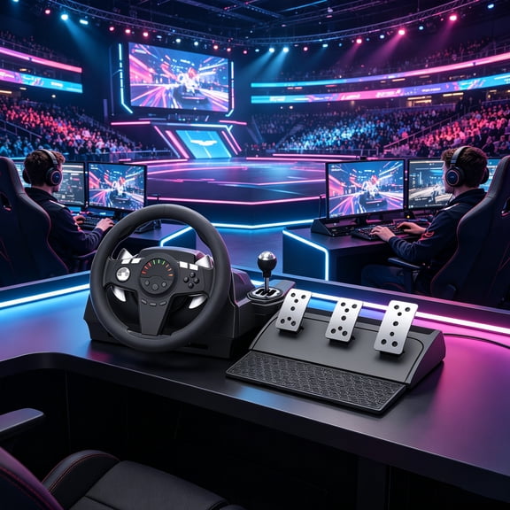 COSITTE 270 Racing Wheel with Gear Shifter & Pedals, Dual Vibration Feedback, Hall Sensor, for PC, PS4, Xbox serise X/S
