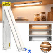 Under Cabinet Lighting 16 inches, 108 LED Battery Operated Closet Light Indoor, 3 Color & Stepless Dimming Motion Sensor Lights, Magnetic Under Counter Lights for Kitchen, Pantry, Stairs - 2 pack