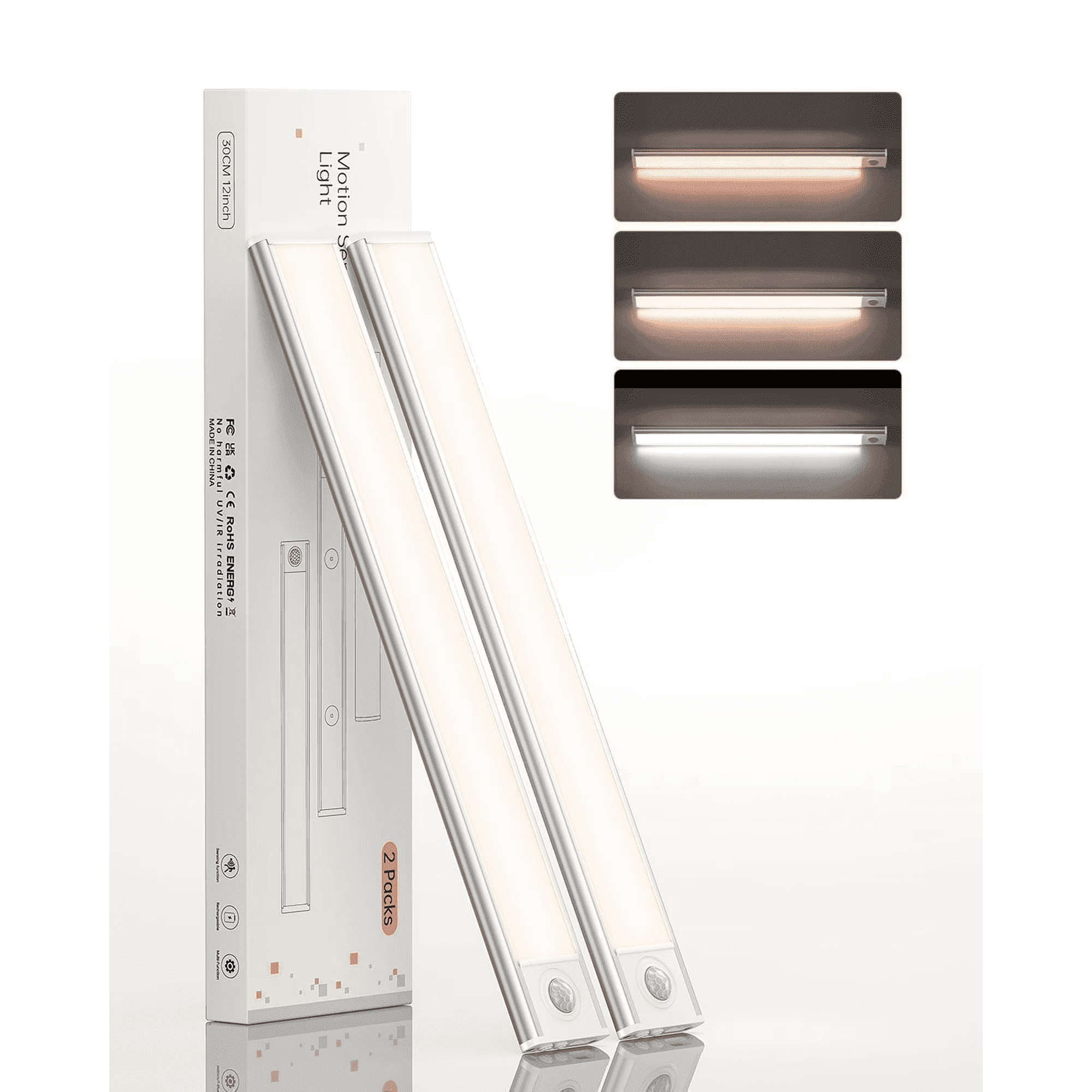 Under Cabinet Lighting 12 inches, 81 LED Motion Sensor Light Indoor with 3 Color Dimmable, Battery Operated Closet Lights Rechargeable Lamp, Magnetic Under Counter Night Light for Kitchen - 2 Pack - Walmart.com