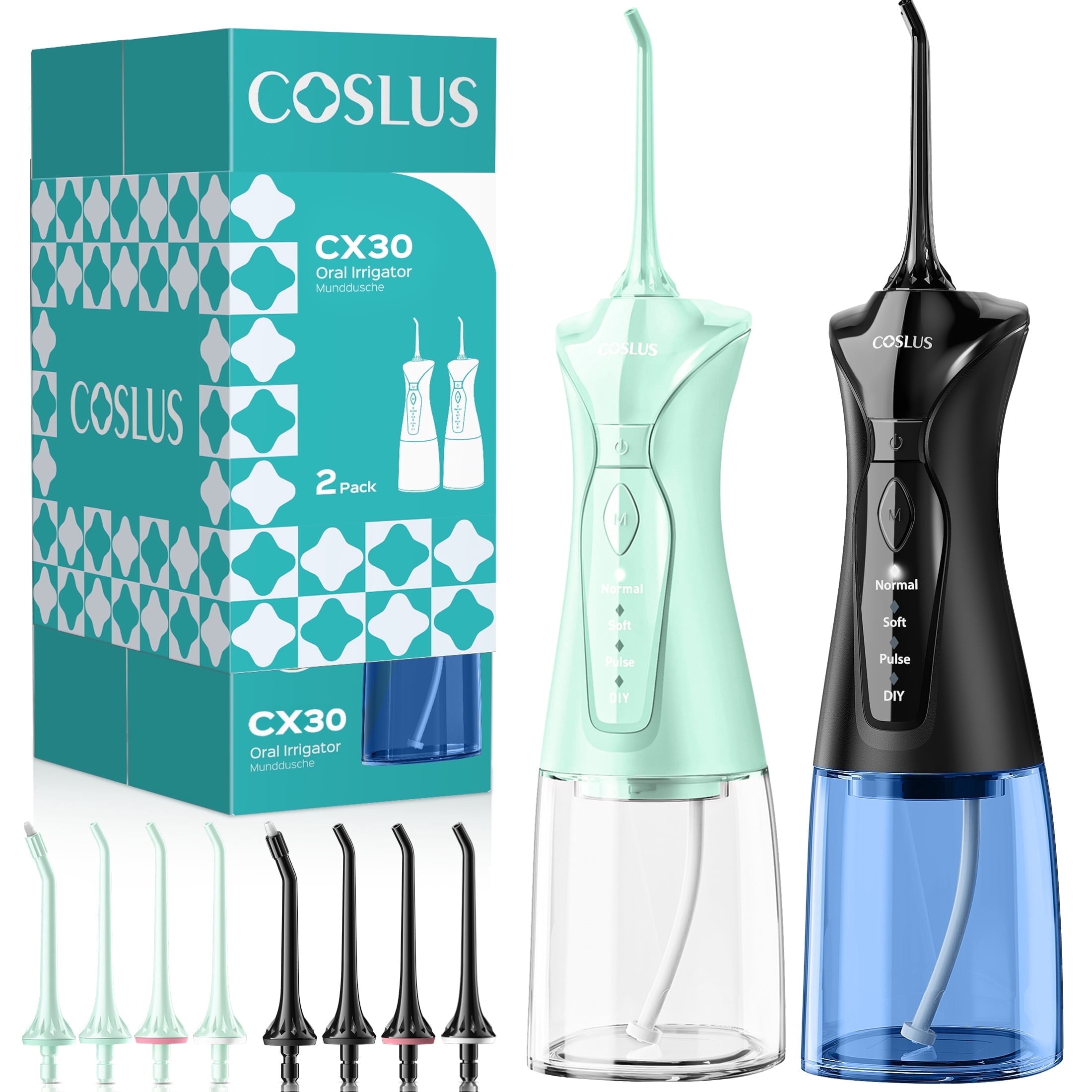 COSLUS CX30 2-Pack Water Flosser for Teeth,Water Dental Flosser Pick for Teeth,3 Modes & 8 DIY Levels for Sensitive Gums & Braces
