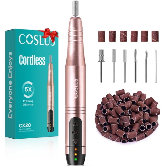 COSLUS CX20 Cordless Nail Drill,Professional Electric Nail File for Acrylic Gel Dip Powder Nails, Portable All-in-One Nail Drill Machine Kit for Manicure & Pedicure