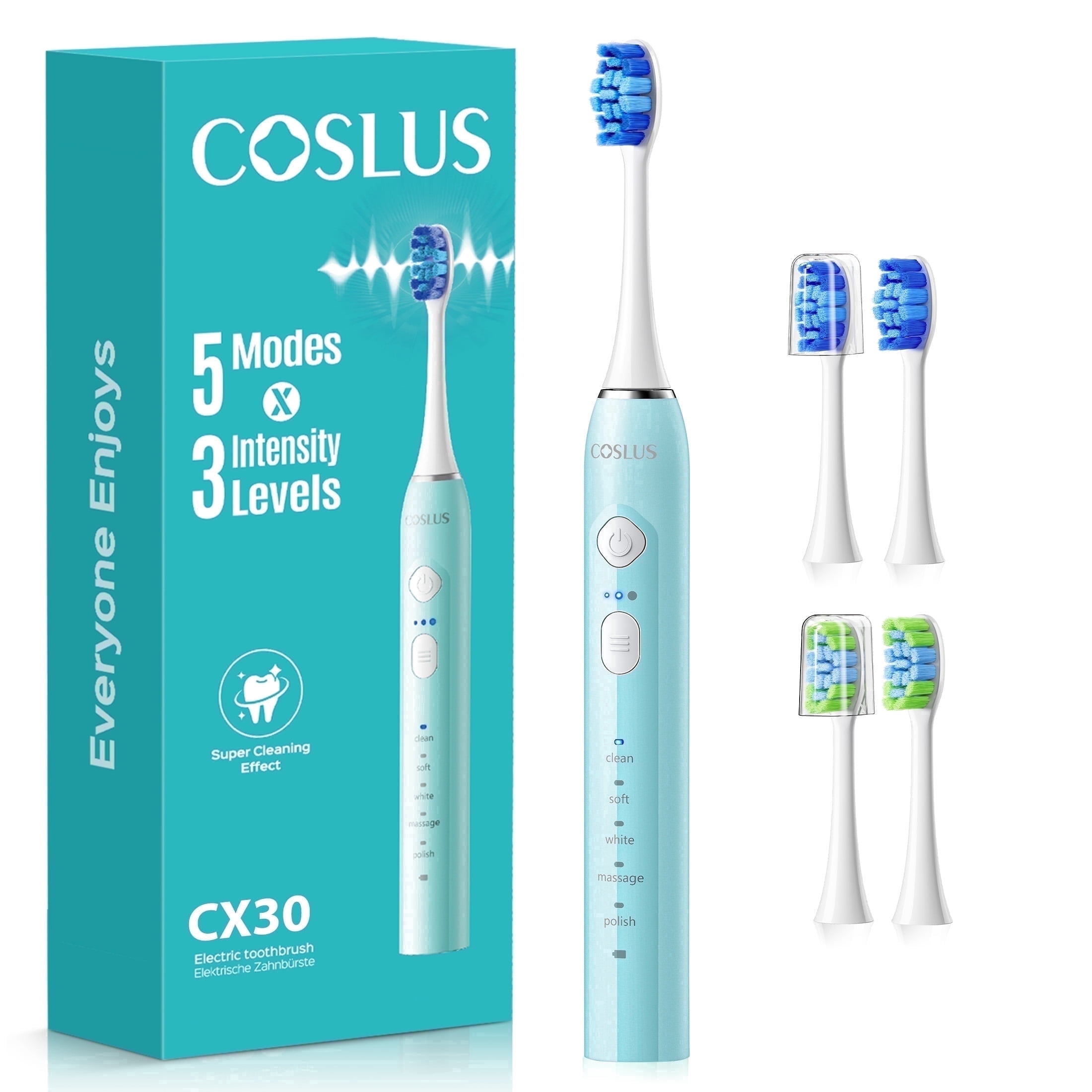COSLUS, Electric Toothbrush, 5 Modes, 3 Intensity Levels, Green ...