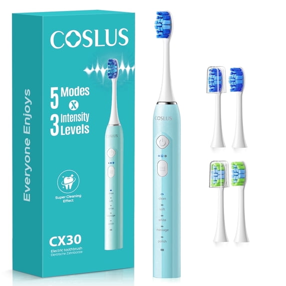 COSLUS, Electric Toothbrush, 5 Modes, 3 Intensity Levels, Green ...