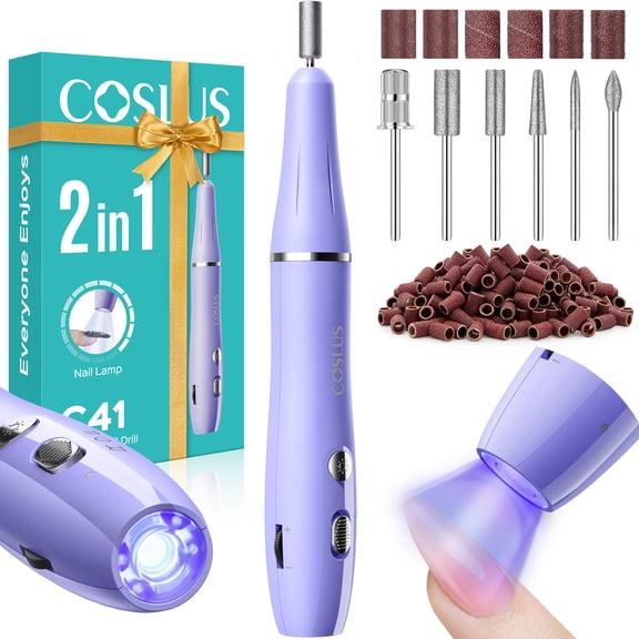 COSLUS CX41 Cordless Nail Drill Electric File,with Nails Lamp 2 in 1 Portable Nail Drill Machine Kit,Rechargeable Manicure Pedicure Tools Polish Set Purple