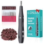 COSLUS CX42 Electric Nail Drill File,Professional Manicure Pedicure Kit, Stepless Speed Knob,Cordless,Rechargeable,for Home Salon Use-Gray