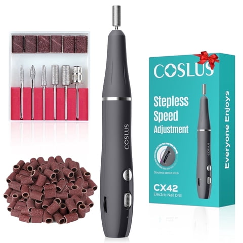 COSLUS CX42 Electric Nail Drill File,Professional Manicure Pedicure Kit, Stepless Speed Knob,Cordless,Rechargeable,for Home Salon Use-Gray