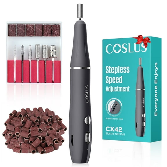 COSLUS Electric Nail Drill File,Professional Manicure Pedicure Kit, Stepless Speed Knob,Cordless,Rechargeable,for Home Salon Use-Gray