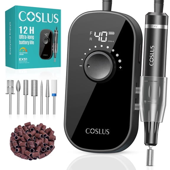 COSLUS EX51 Electric Nail Drill ,40000 Rpm,40-Level Stepless Speed & Back Clip,for Acrylic Gel,Home,Beginners ,Salon
