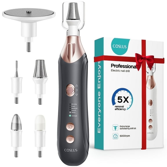 COSLUS Professional Manicure Pedicure Kit,Electric Nail File,Wider for Thick Nails,Cordless,5 Speed,for Men Women Seniors Home Salon,Black