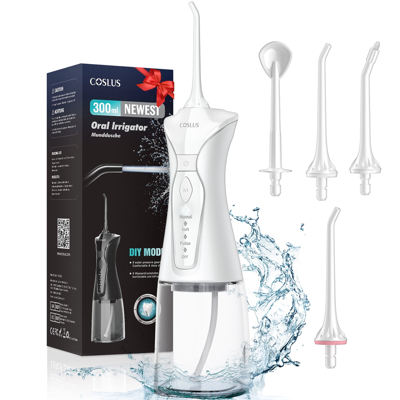 COSLUS Electric Oral Irrigator Rechargeable Smart Oral Flosser Portable ...