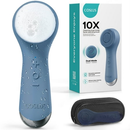 COSLUS Face Scrubber Facial Cleansing Brush,2 in 1 Spin Vibration Patented Tech,Silicone Electric Exfoliator Scrubber with Automatic Foaming,Men Women