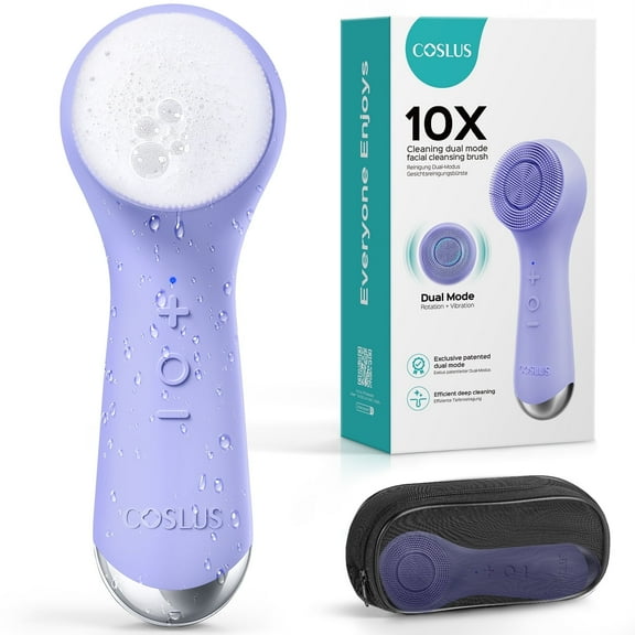 COSLUS Face Scrubber Facial Cleansing Brush,2 in 1 Spin Vibration Patented Tech,Silicone Electric Exfoliator Scrubber with Automatic Foaming,Men Women