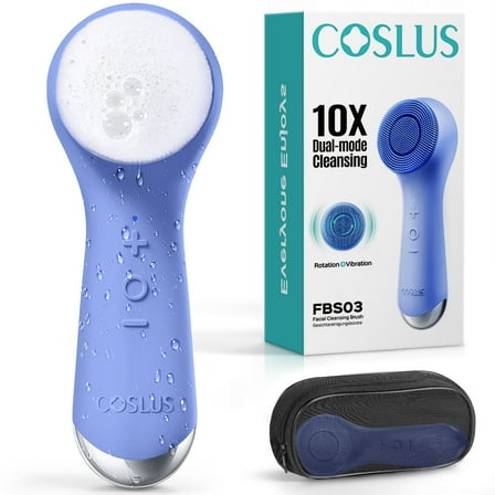 COSLUS Face Scrubber Facial Cleansing Brush,2 in 1 Spin Vibration Patented Tech,Silicone Electric Exfoliator Scrubber with Automatic Foaming,Men Women