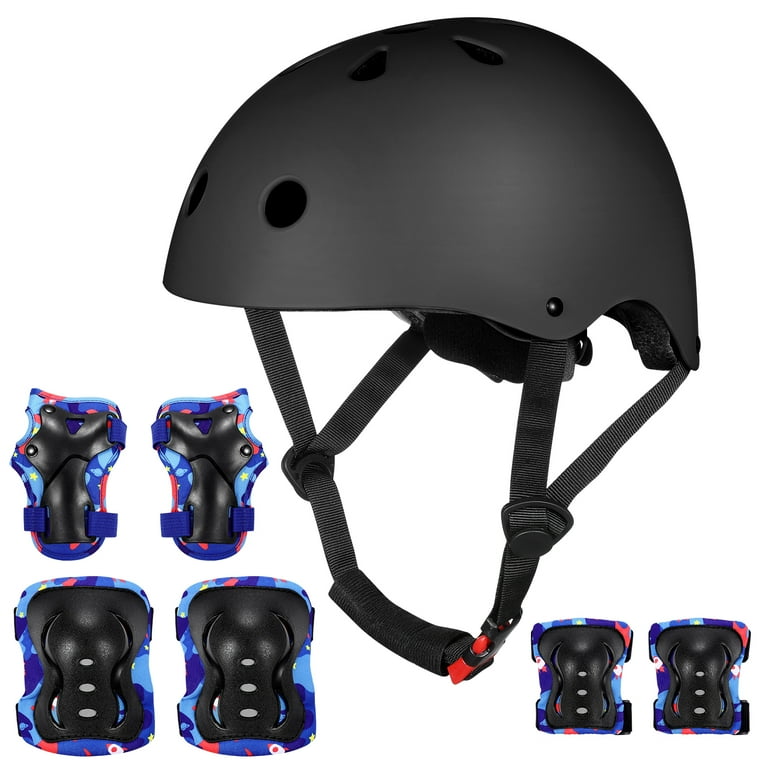 COSLUS MOVTOTOP Protective Gear Set Sports Gears Kids Helmet Knee Pads Elbow Pads Gloves for Cycling Skateboarding Outdoor Activity Black