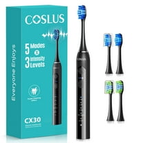 COSLUS Sonic Electric Toothbrush for Kids & Adults,5 Modes 3 Intensity Levels for Sensitive Teeth & Braces,2 Types of Brush Heads for Home Black