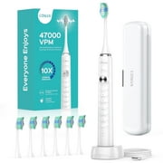 COSLUS Electric Toothbrush for Adults and Teen,Wireless Rechargeable Tooth Brush,Youth with Portable Travel Case,5 Modes 47000 Vpm Power Toothbrushes 6 Brush Heads ,70Day Battery Life White