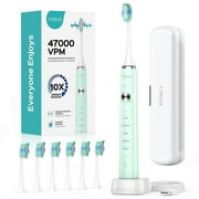 COSLUS Electric Toothbrush for Adults and Teen,Wireless Rechargeable Tooth Brush,Youth with Portable Travel Case,5 Modes 47000 Power Toothbrushes 6 Brush Heads ,70Day Battery Life Green