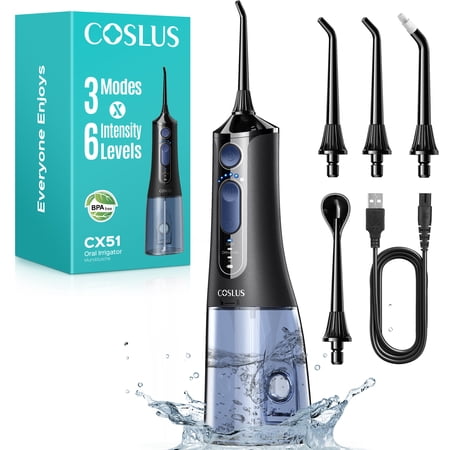 COSLUS CX51 Portable Water Flosser for Teeth,3 Modes 6 Intensity Professional Electric Water Dental Pick for Sensitive Gums, Braces for Travel Home