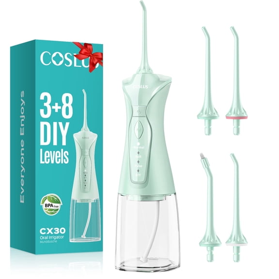 COSLUS Water Dental Flosser Pick for Teeth,DIY Mode,300ML,IPX7 Waterproof,Portable,Rechargeable,for Home Travel-Green